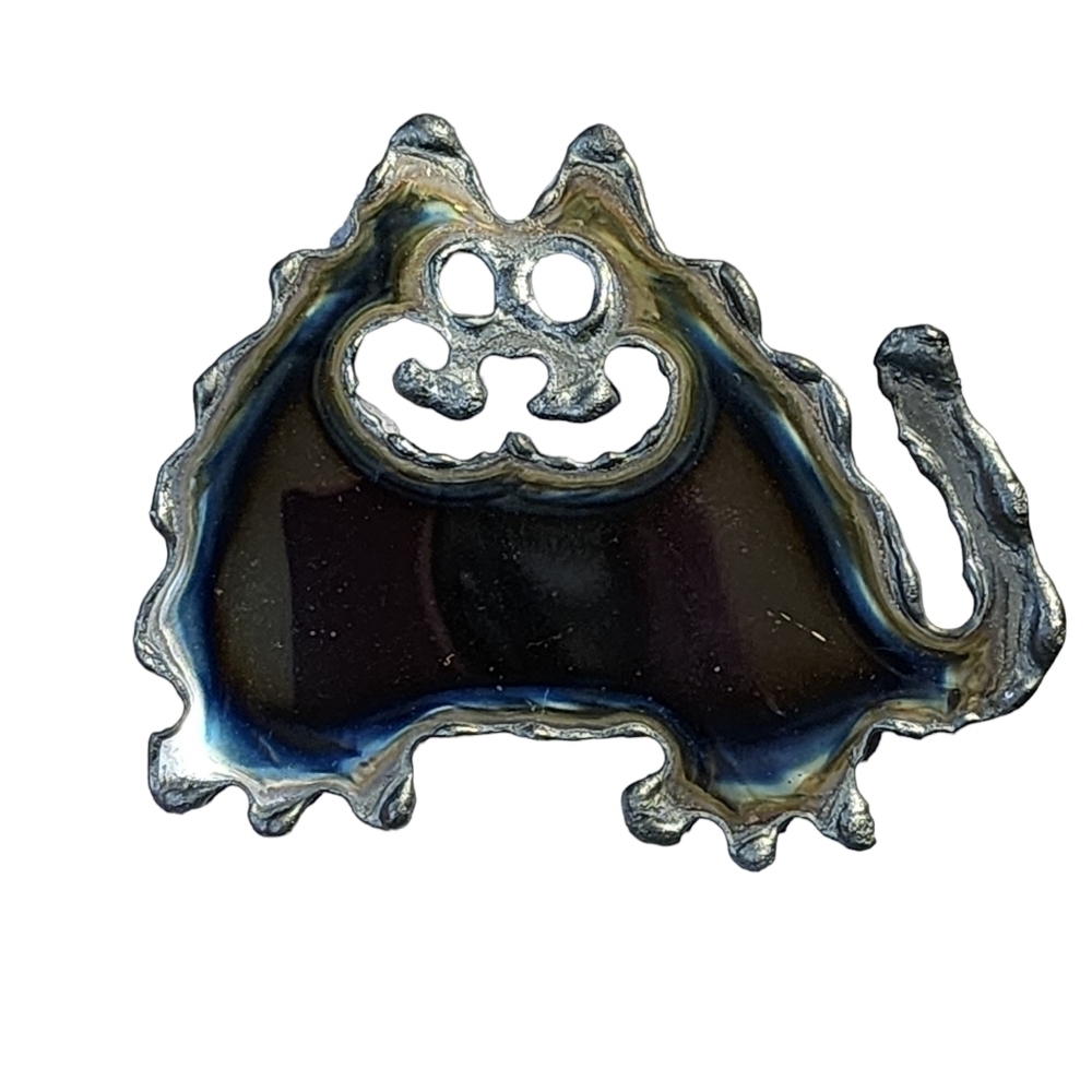 NEW Handcrafted Fat Cat Chrome-plated steel Brooch pin industrial Artisan piece